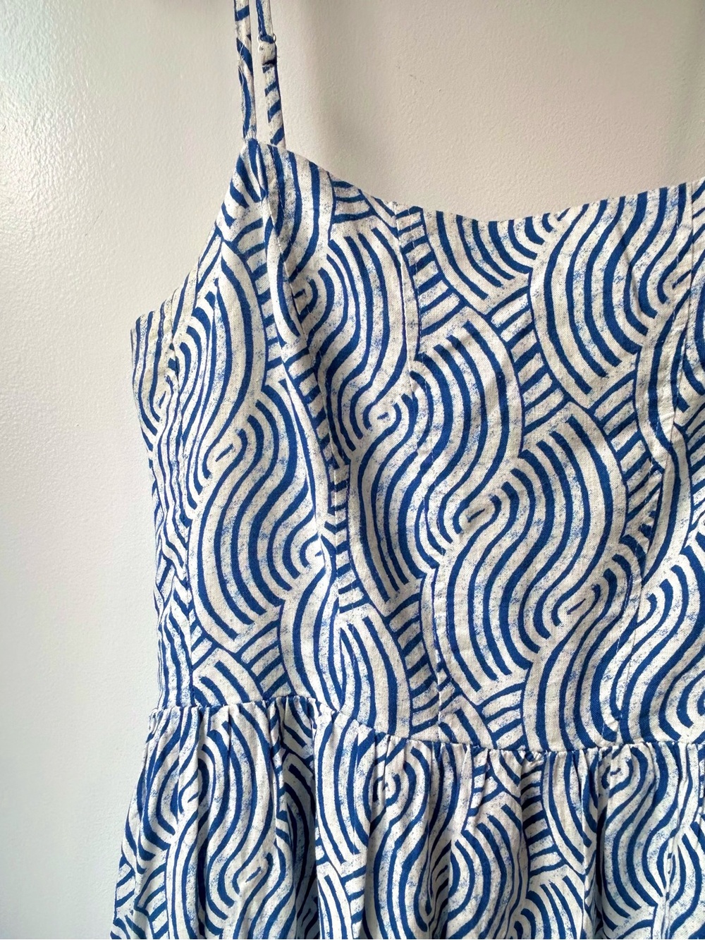 H&M Blue Wave Motif Linen Blend Dress